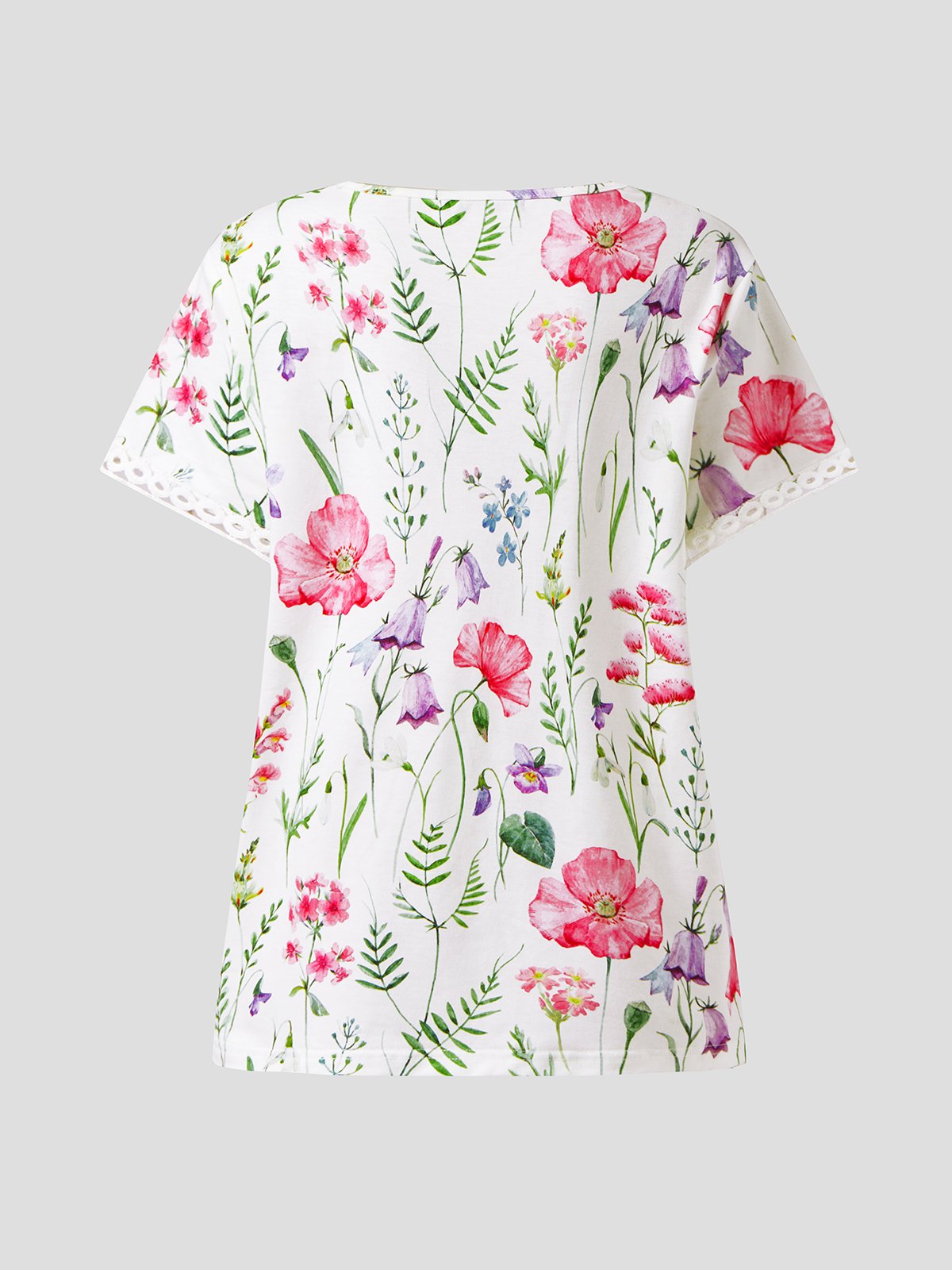Floral V-Neck Lace Short Sleeve Top