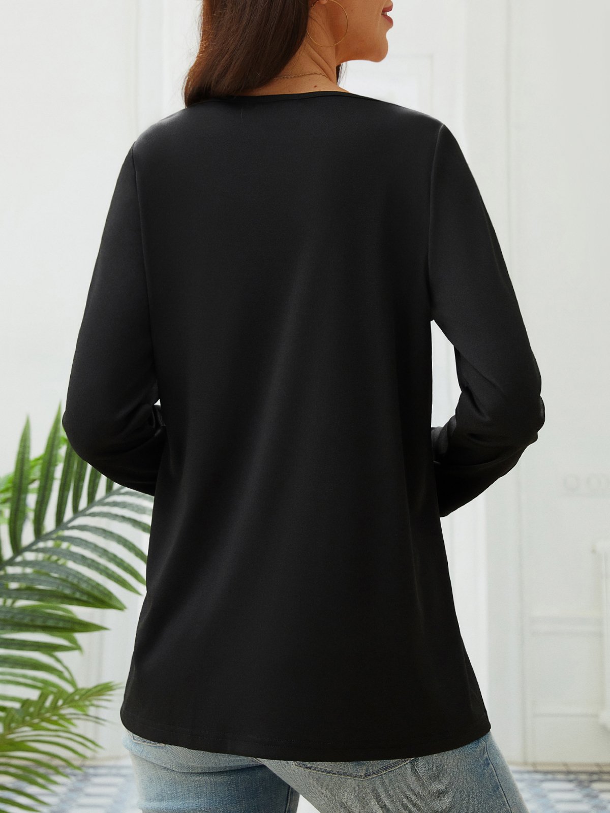 Sequins Casual V Neck Regular Fit Top