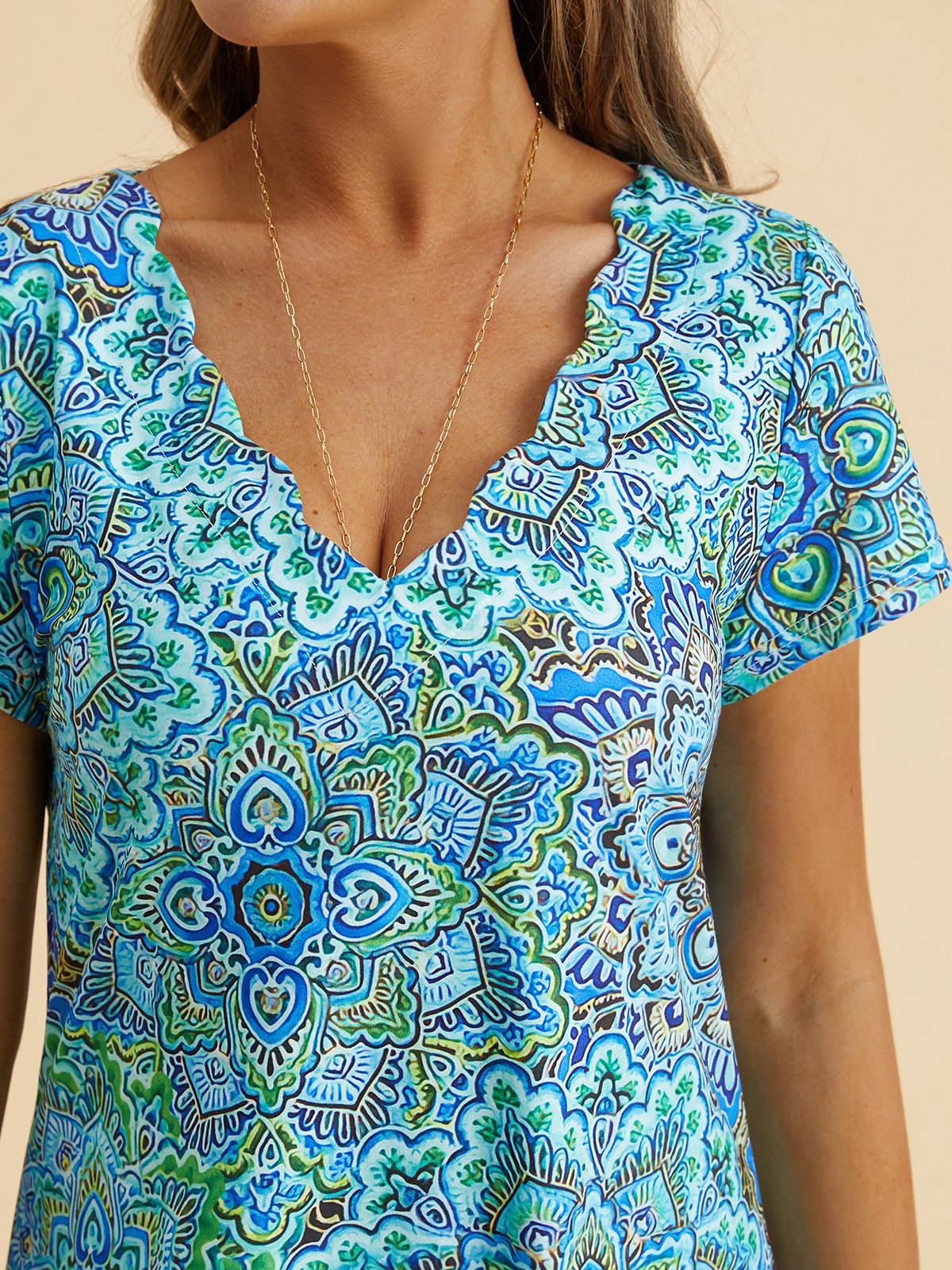 Paisley V Neck Loosen Short Sleeve Knit Dress