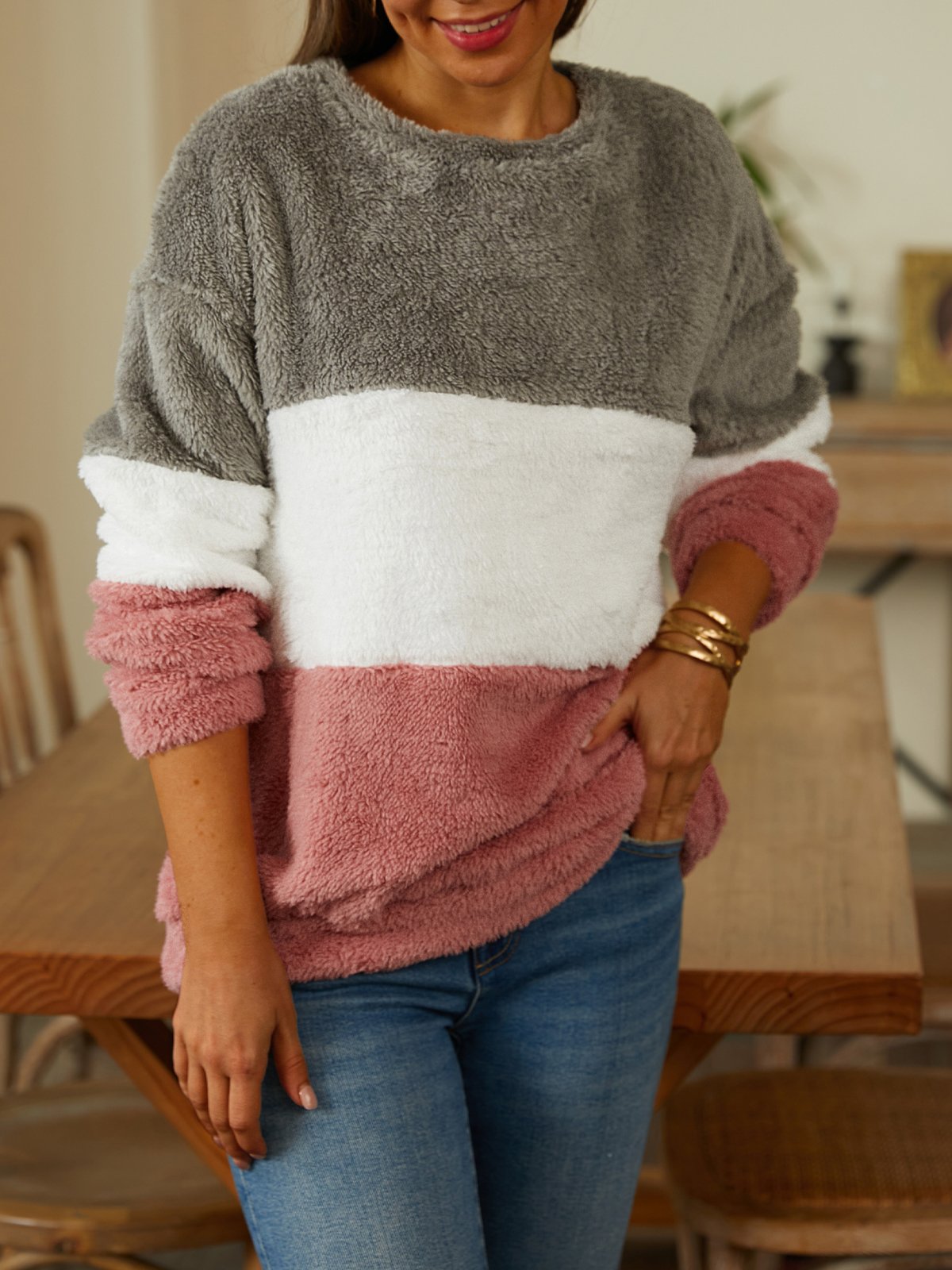 Plain Crew Neck Casual Loose Sweatshirt