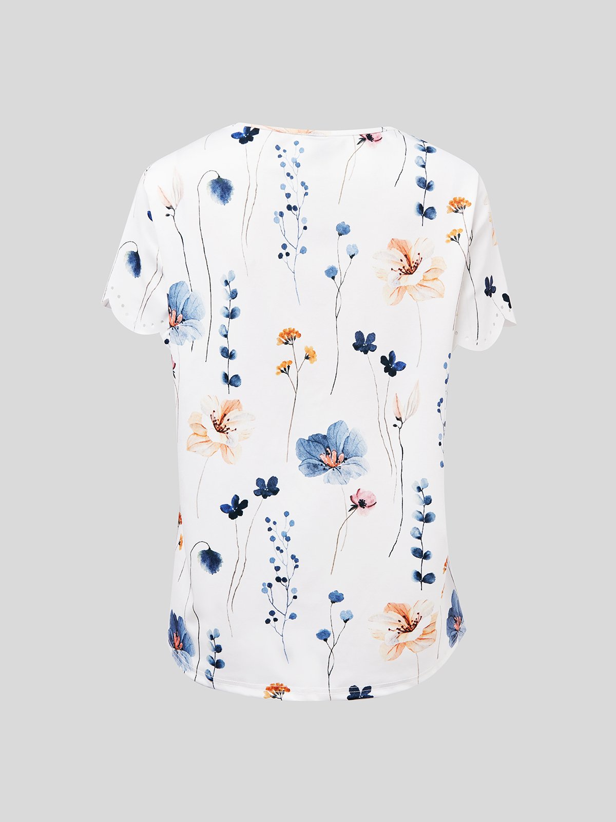 Summer Dessert Shell Neck Floral Design T-Shirt