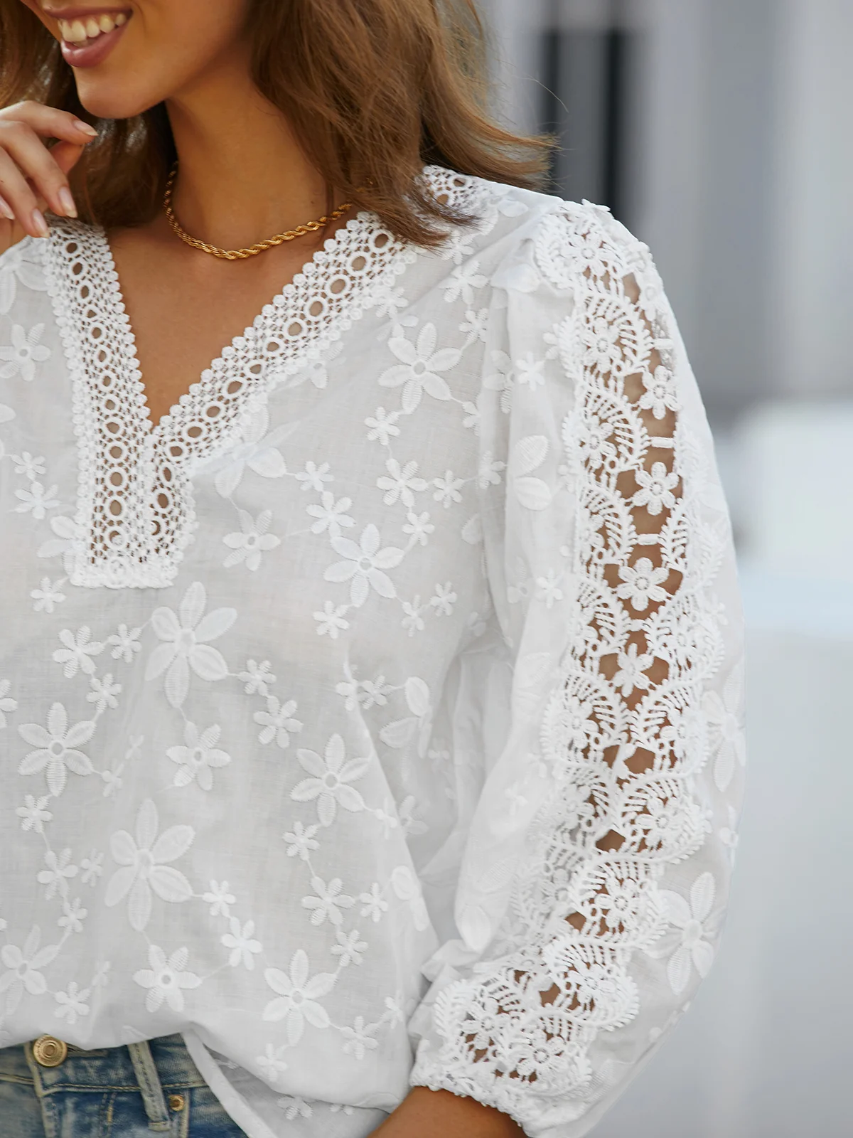 Linen Cotton And Linen Lace Shirt