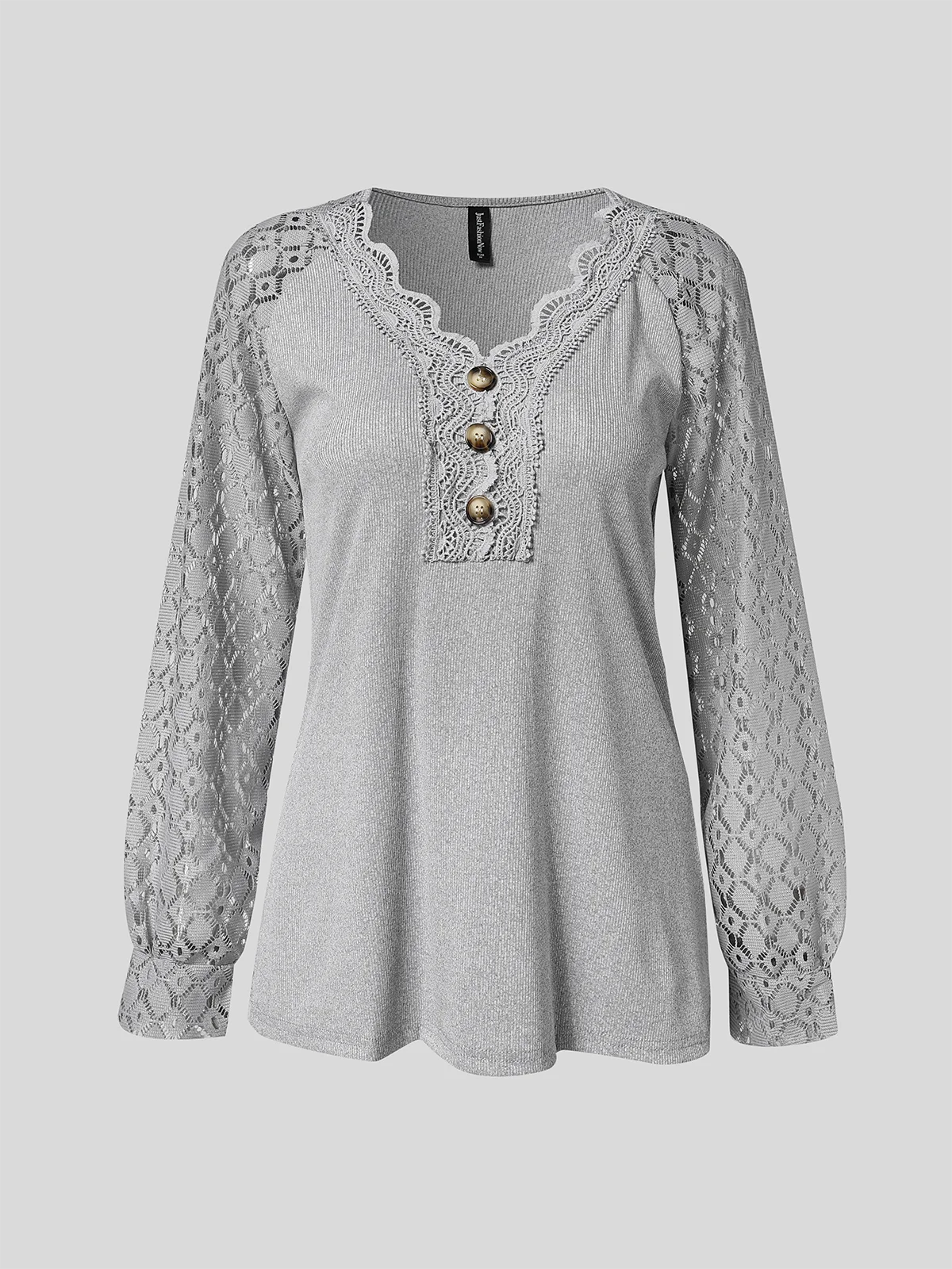 V Neck Casual Plain Lace Bukle T-Shirt