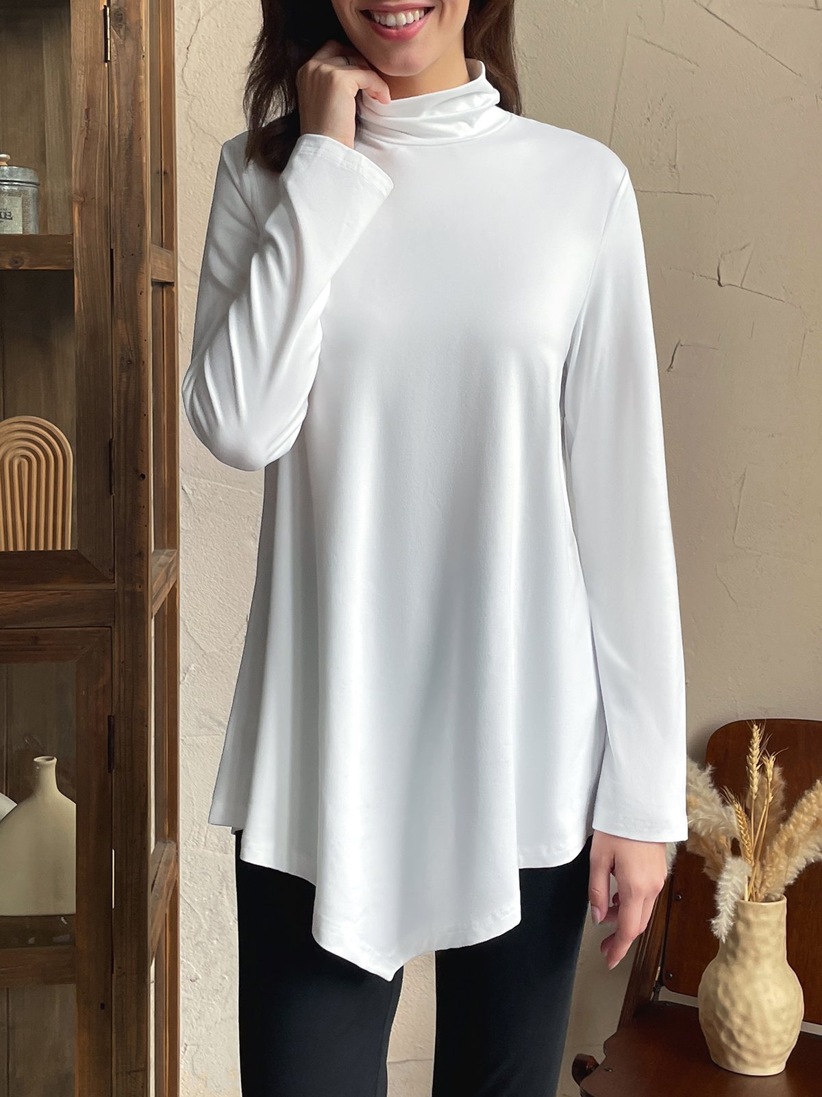 Casual Plain Turtleneck T-Shirt