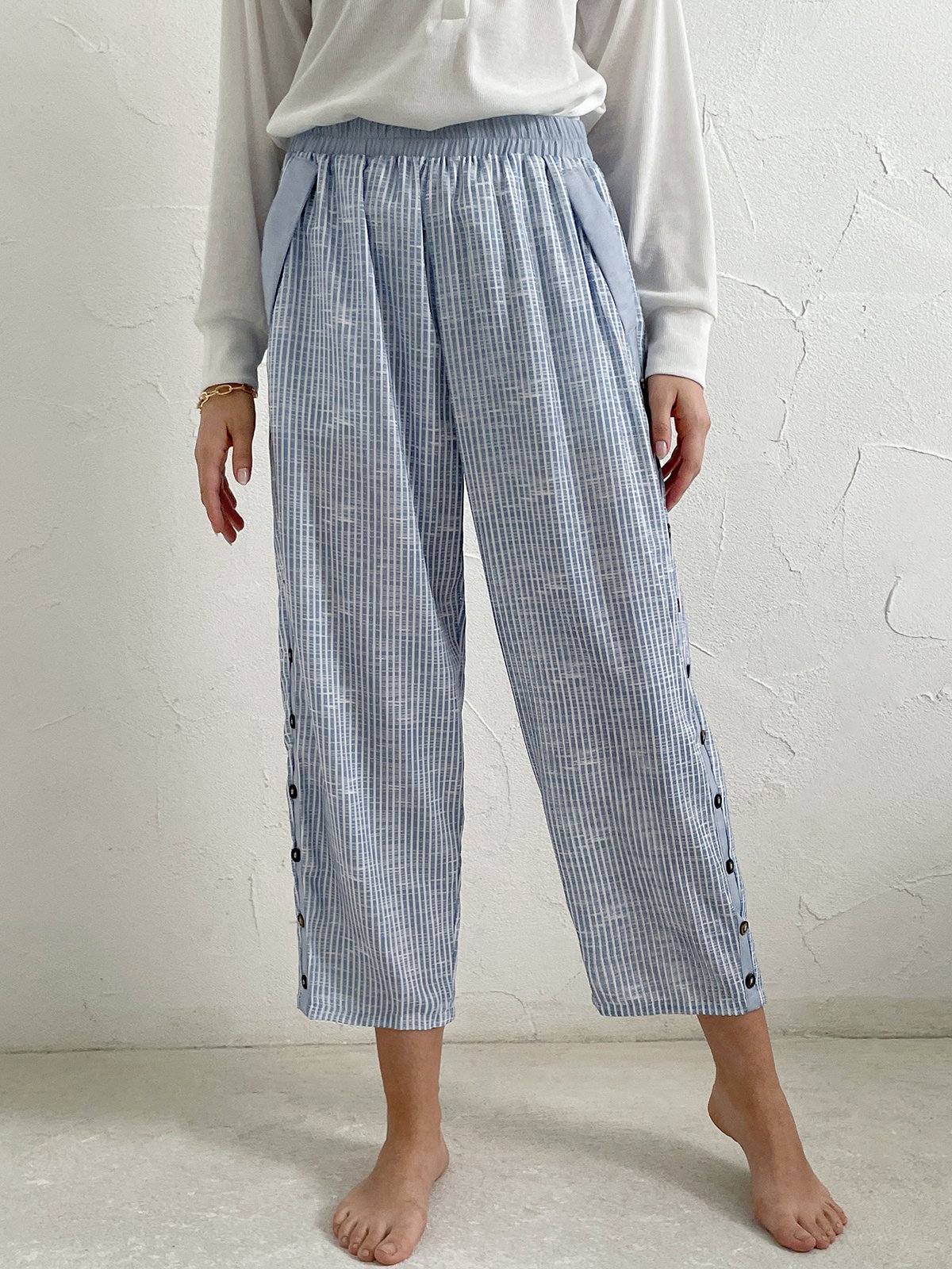 Striped Casual Cotton Loose Pants