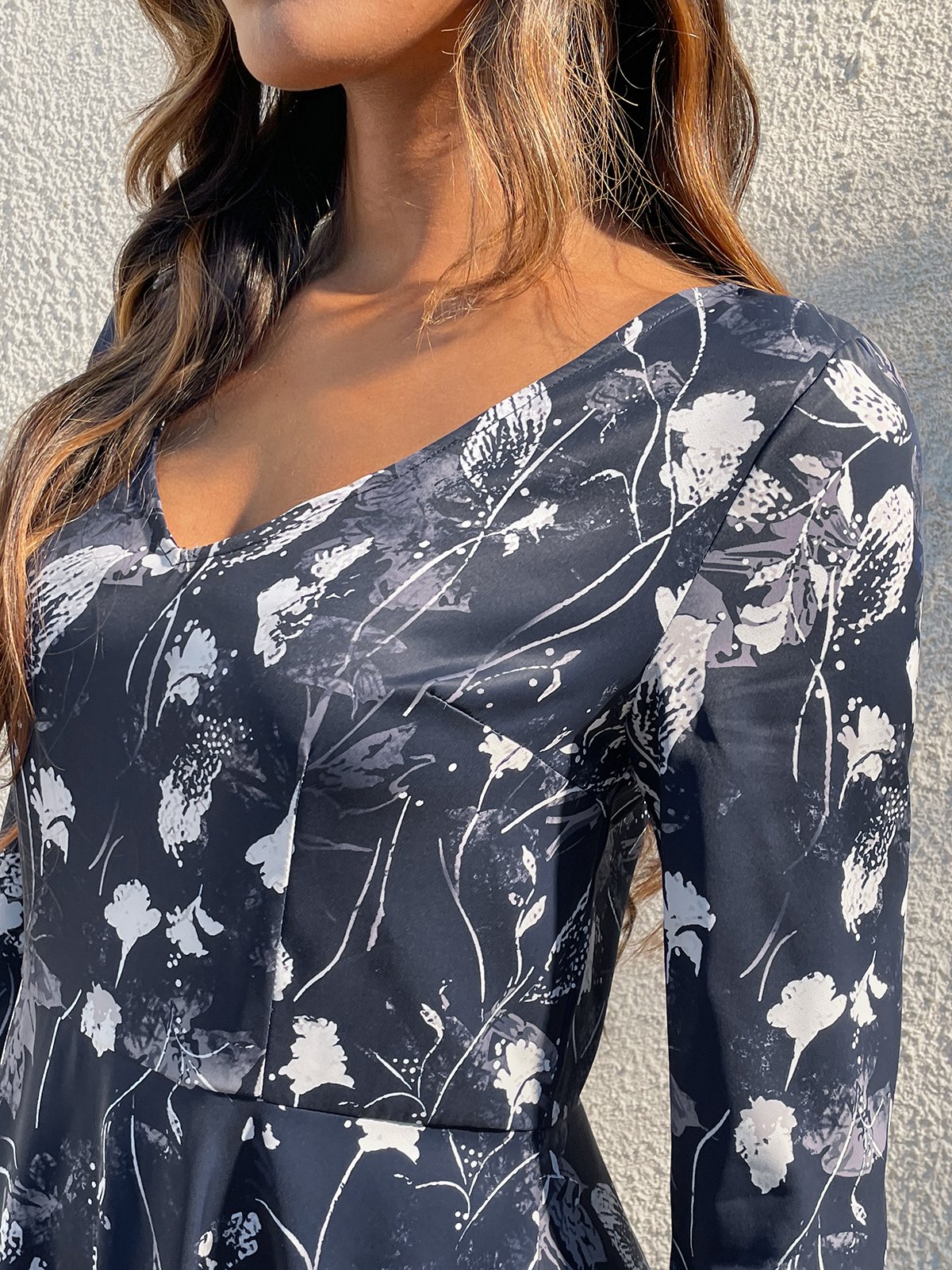 Elegant V Neck Floral Swing Dresses
