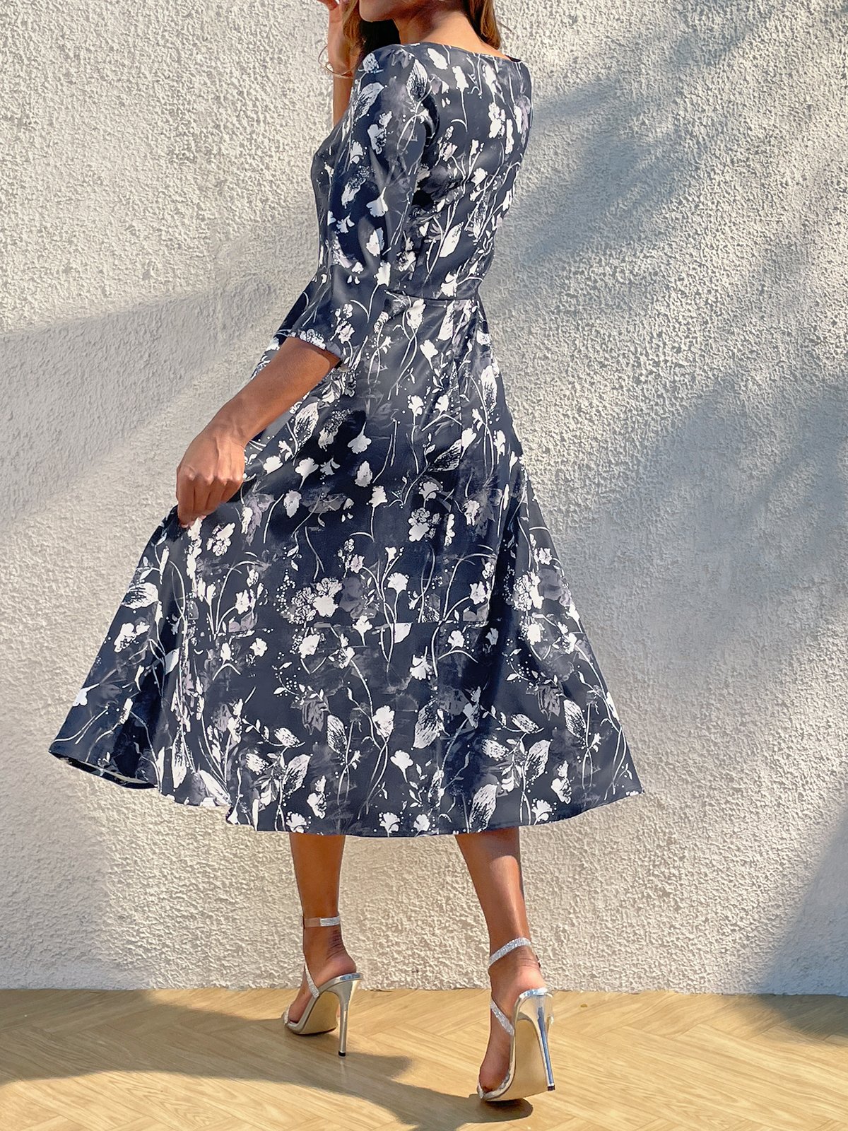 Elegant V Neck Floral Swing Dresses