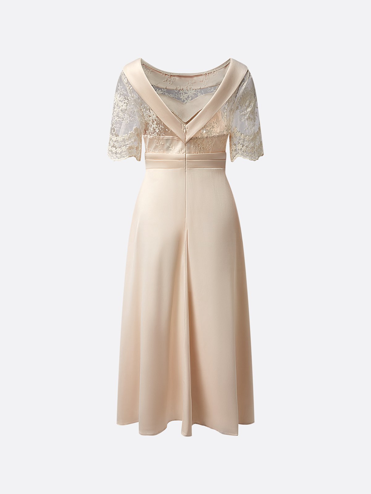 Boat Neck Satin Lace Elegant Dress