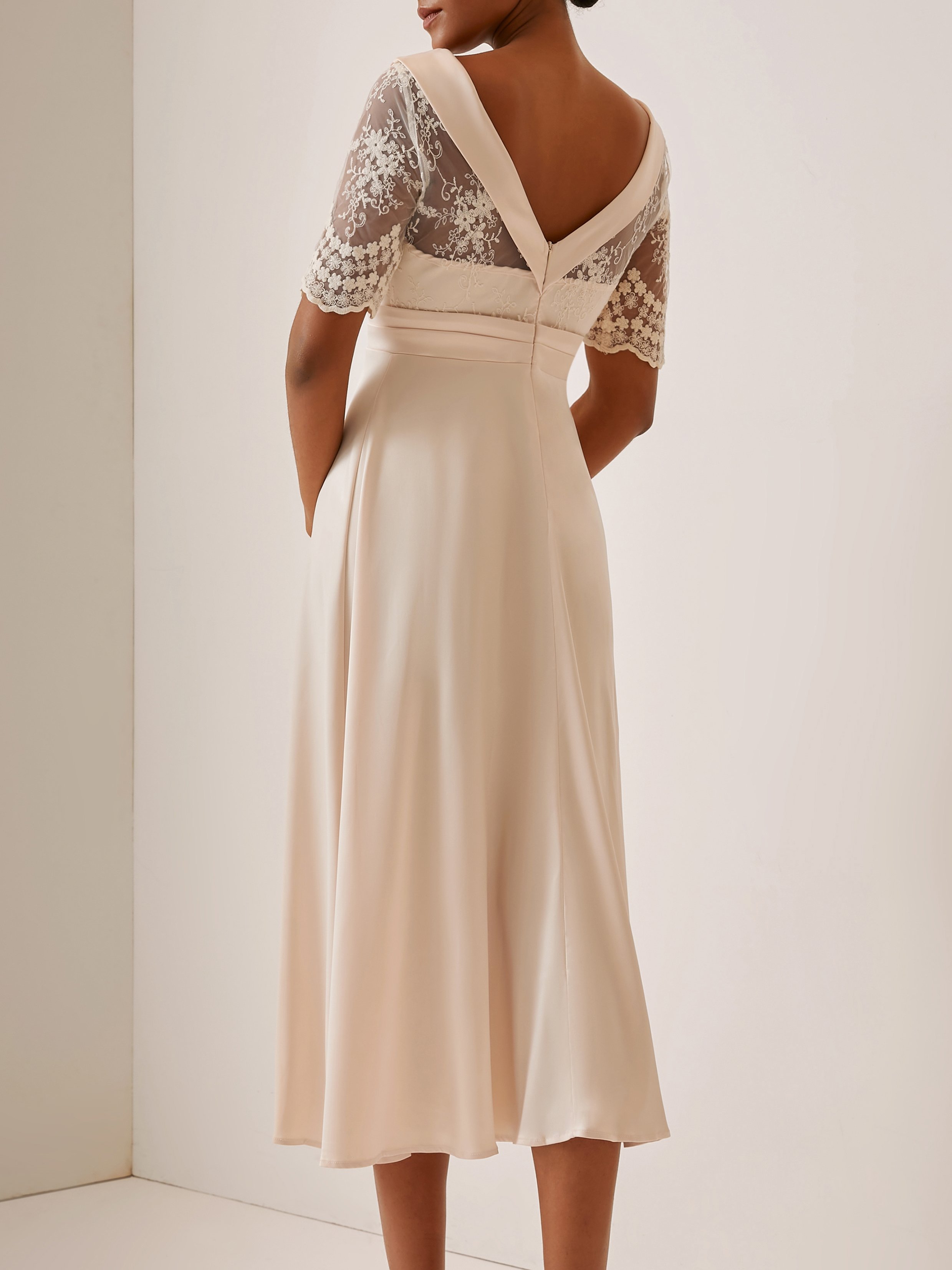Boat Neck Satin Lace Elegant Dress
