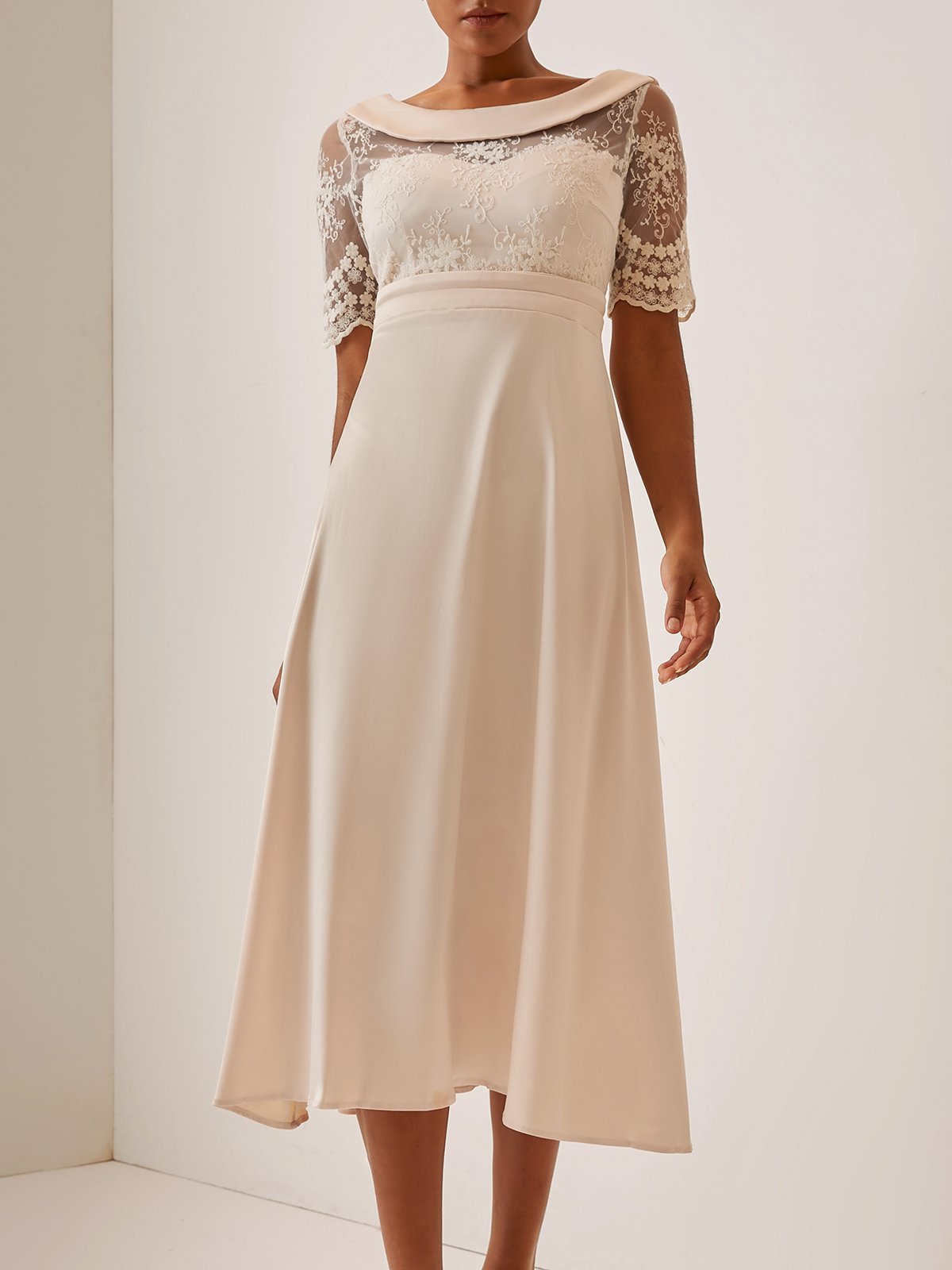 Boat Neck Satin Lace Elegant Dress