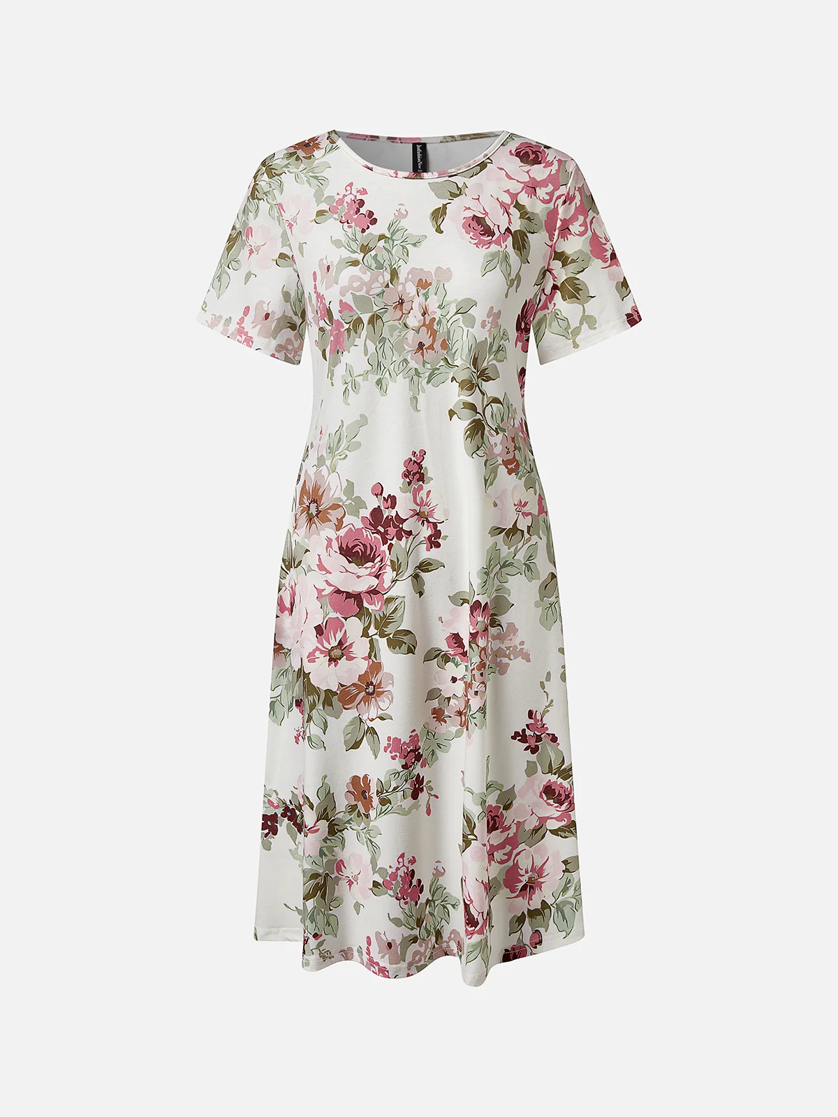 Cotton-Blend Elegant Floral Loose Dress
