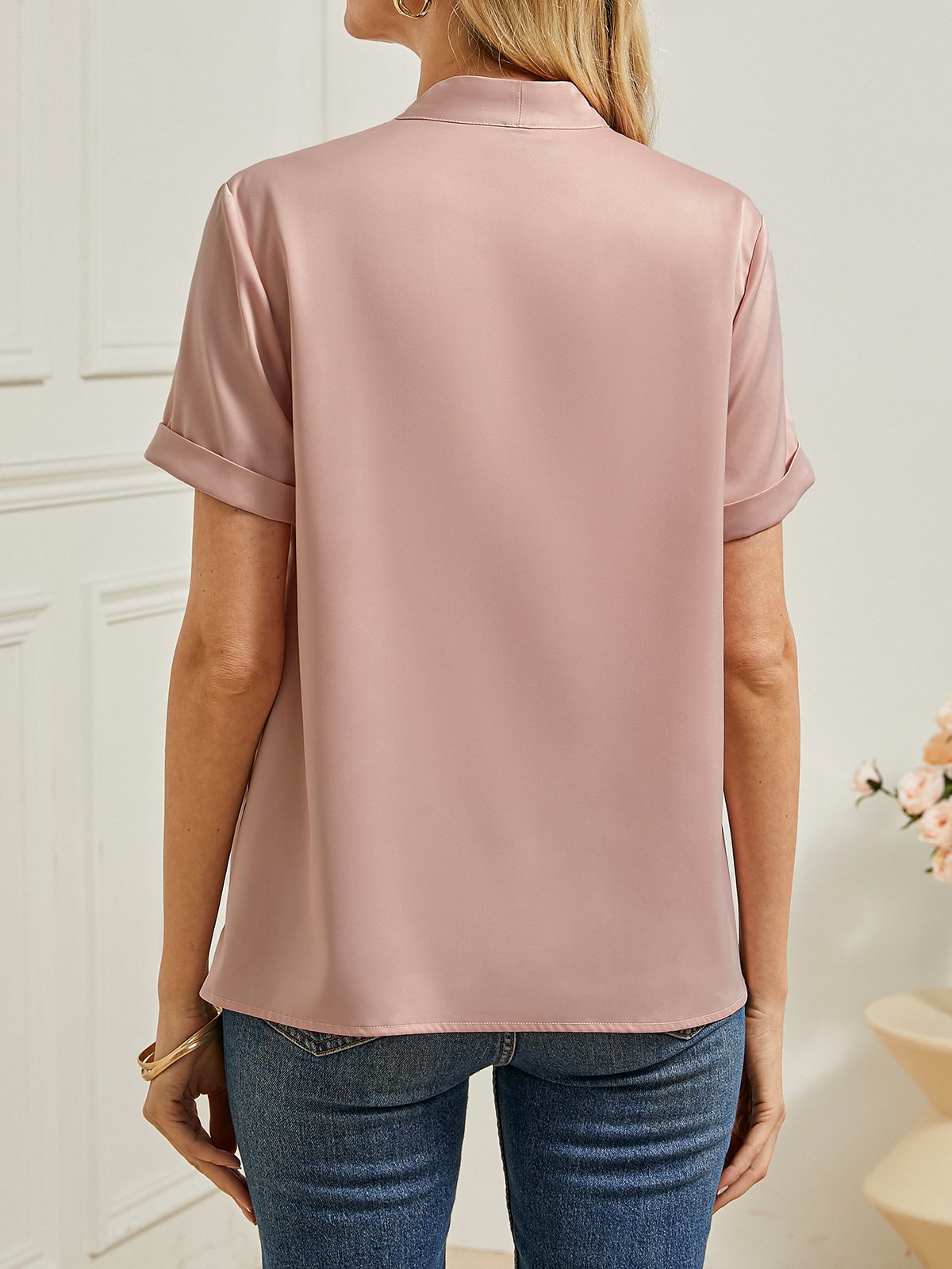 Satin Loose Elegant V Neck Shirt