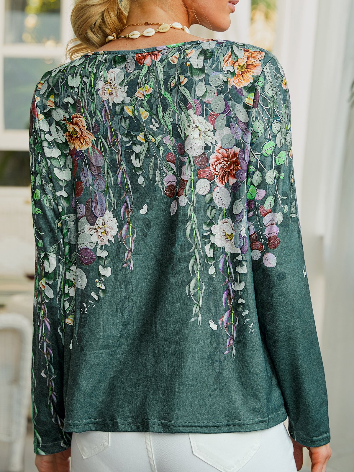 Leaf Cotton-Blend Loose Tops