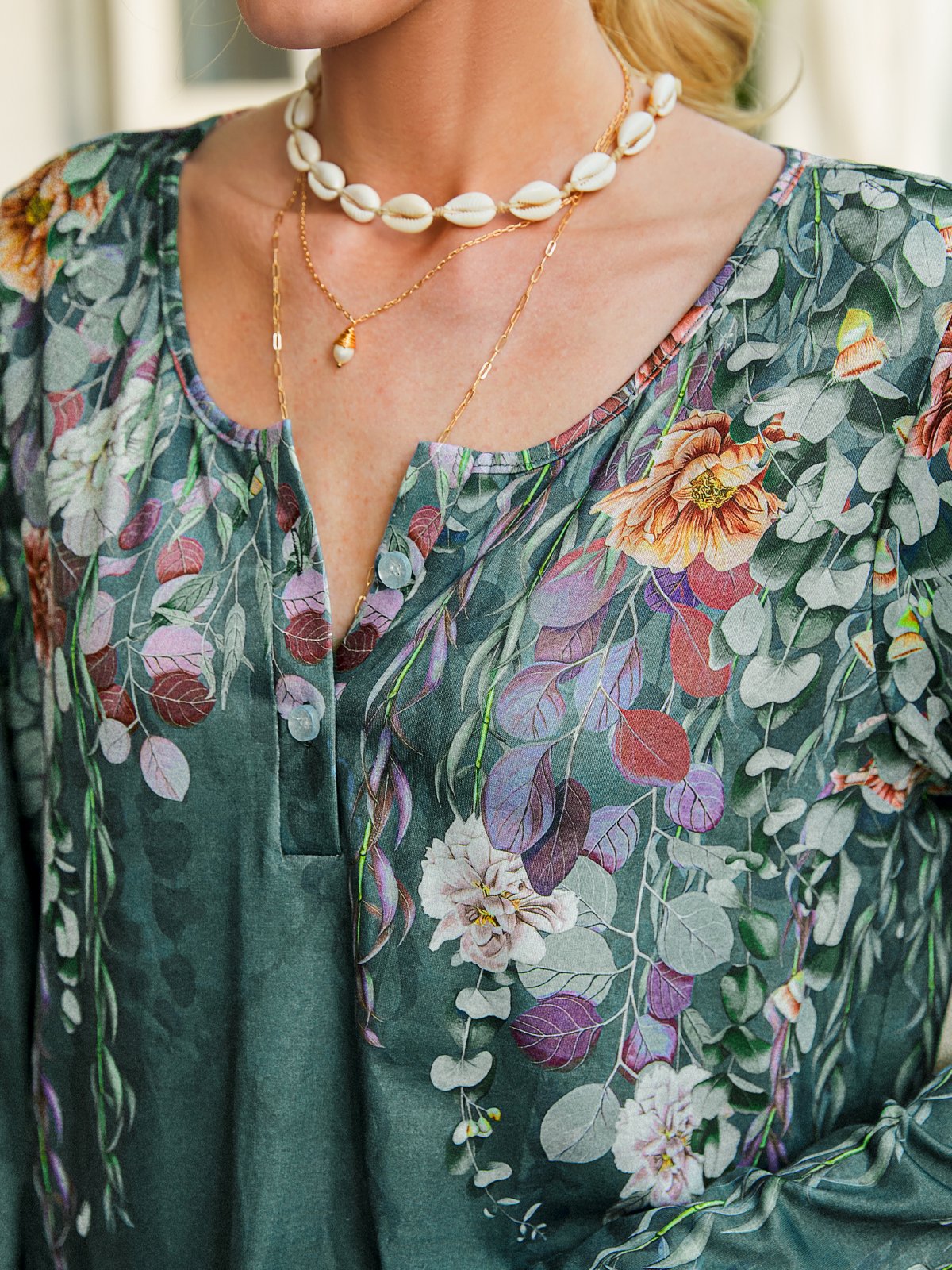 Leaf Cotton-Blend Loose Tops