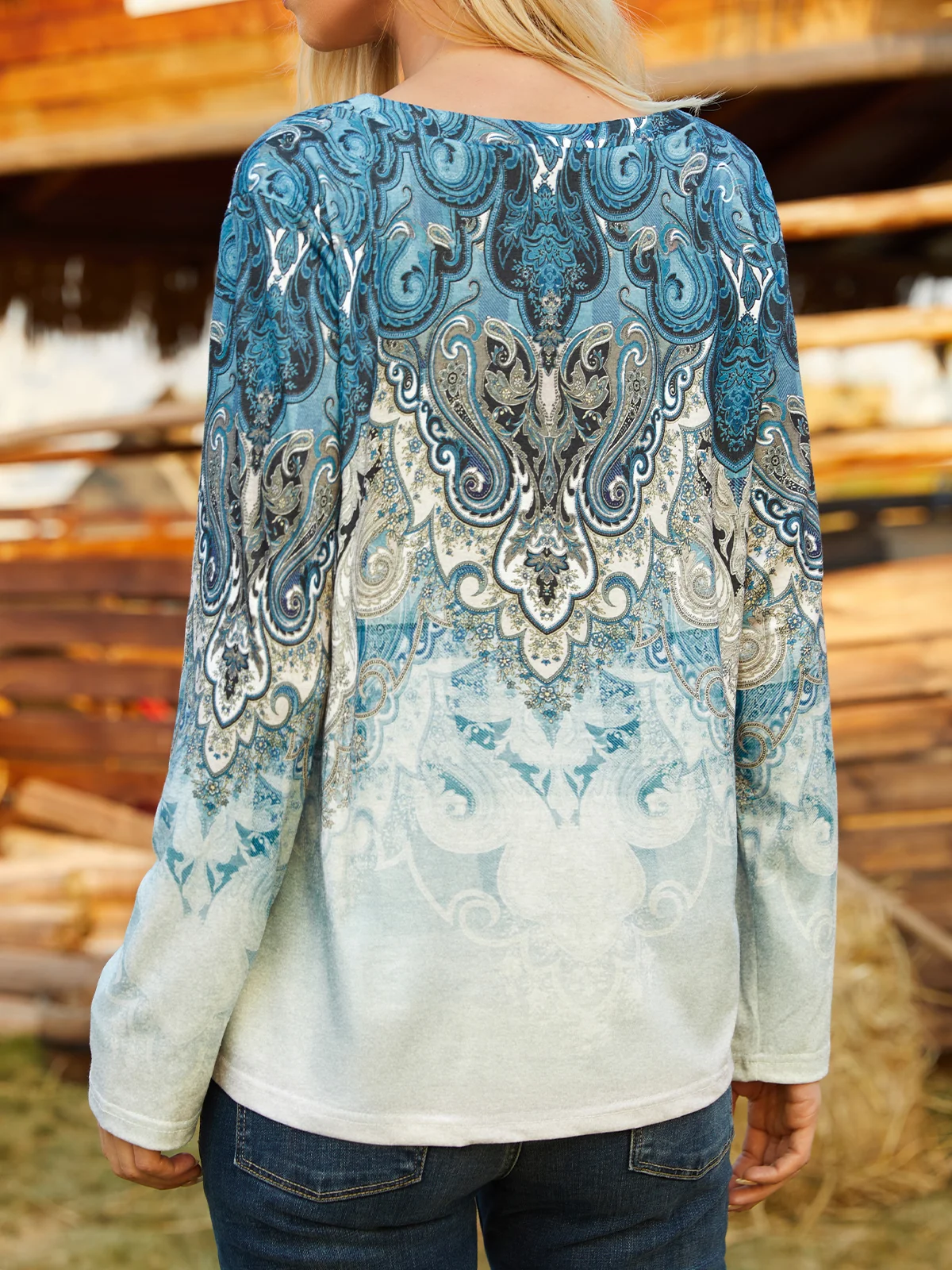 Regular Fit Half Open Collar Ethnic Boho Tops