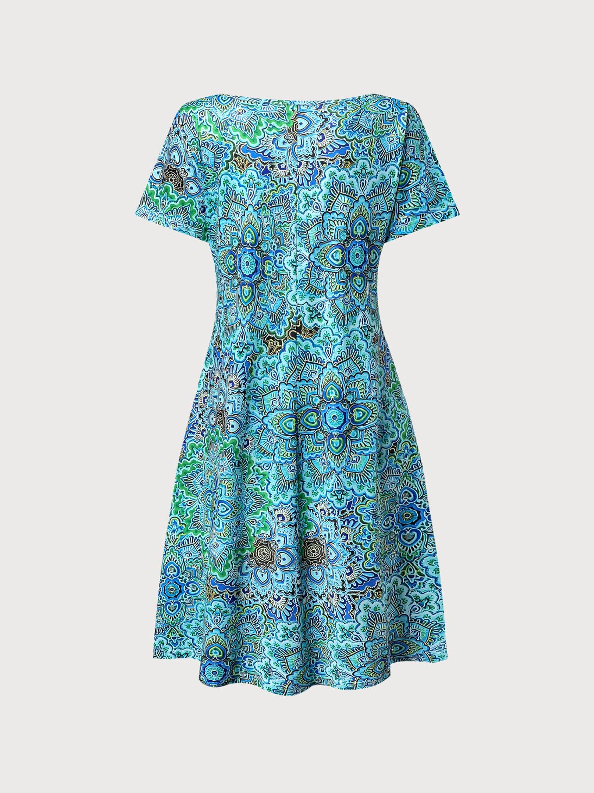 Paisley V Neck Loosen Short Sleeve Knit Dress