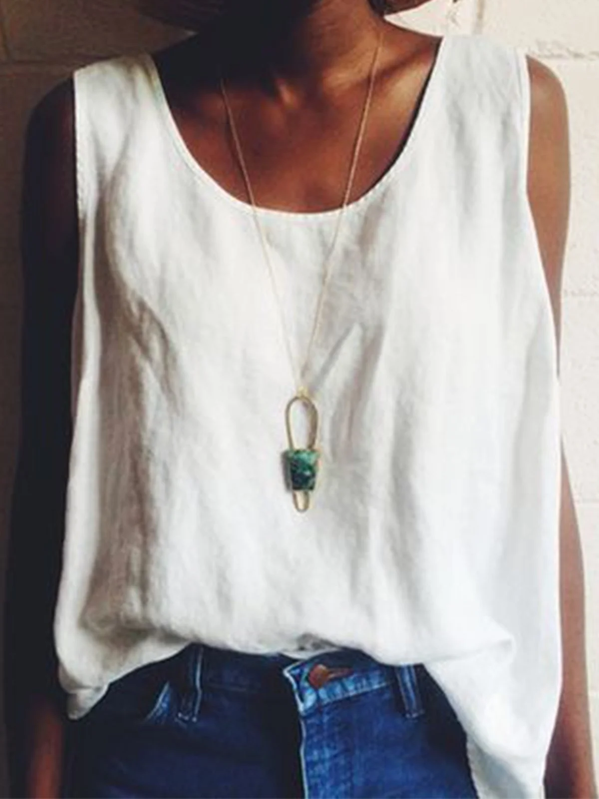 Sleeveless Cotton-Blend T-shirt