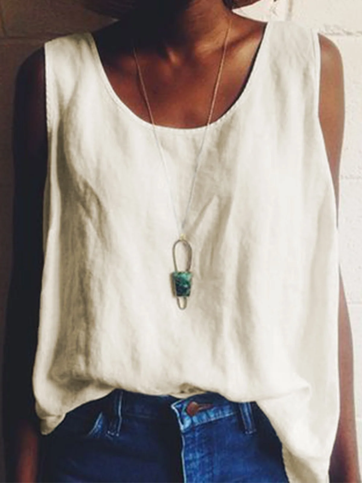 Sleeveless Cotton-Blend T-shirt