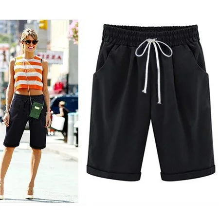 Lace Up Elastic Waistband Loose Shorts