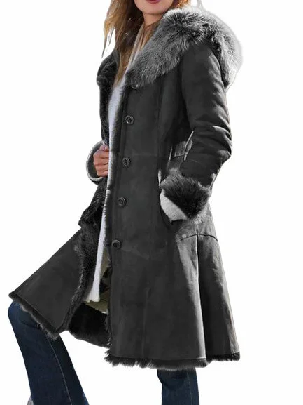 Faux Shearling Pockets Vintage Faux Suede Solid Coats