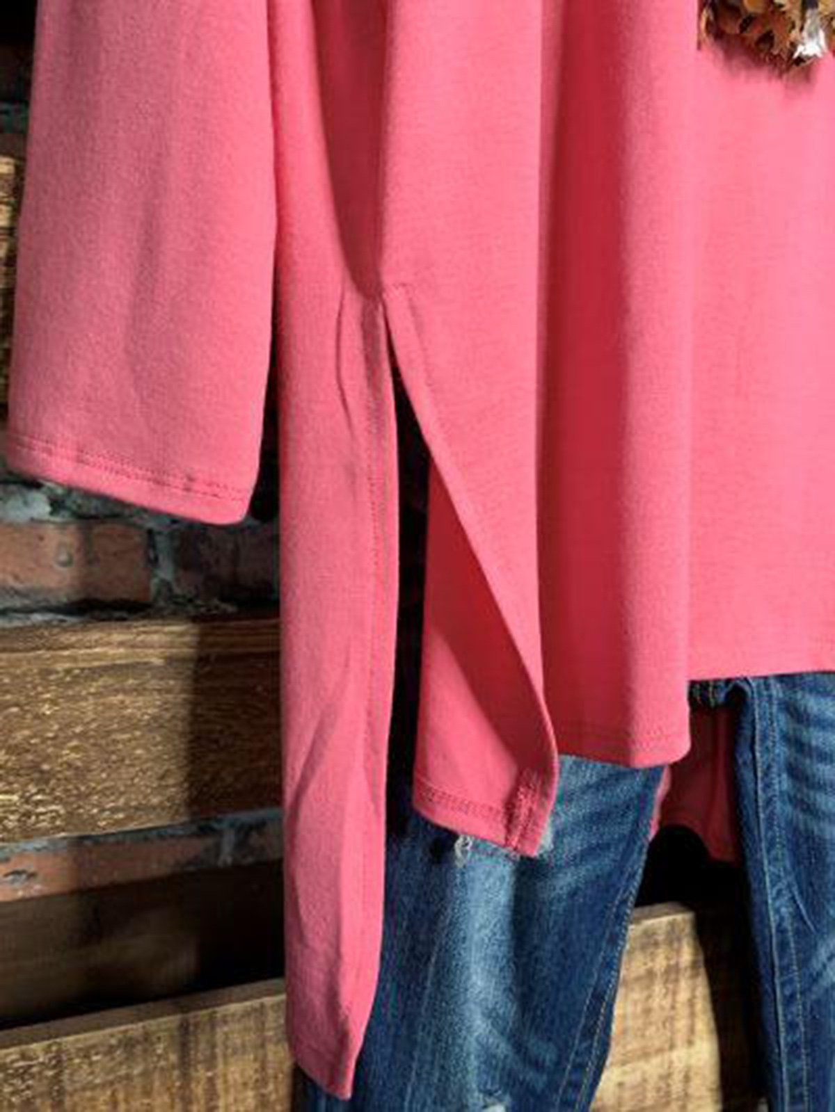 V-neck Solid Color Casual Long T-shirt