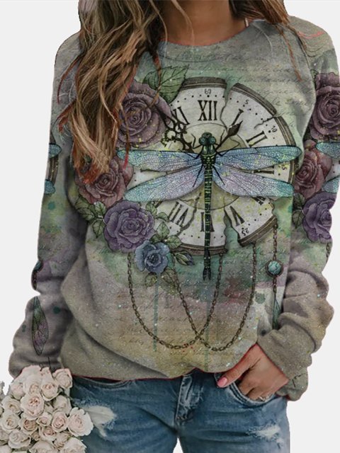 Butterfly Floral Print Long Sleeve Sweatshirts