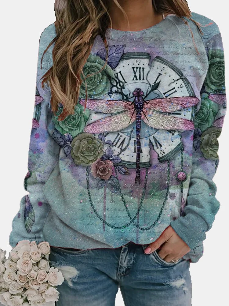 Butterfly Floral Print Long Sleeve Sweatshirts