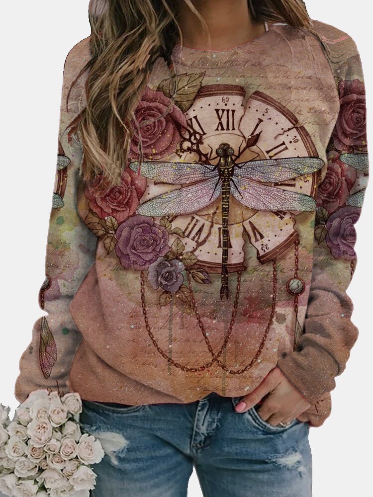 Butterfly Floral Print Long Sleeve Sweatshirts