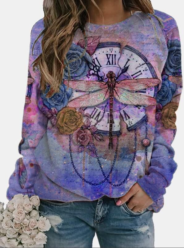 Butterfly Floral Print Long Sleeve Sweatshirts