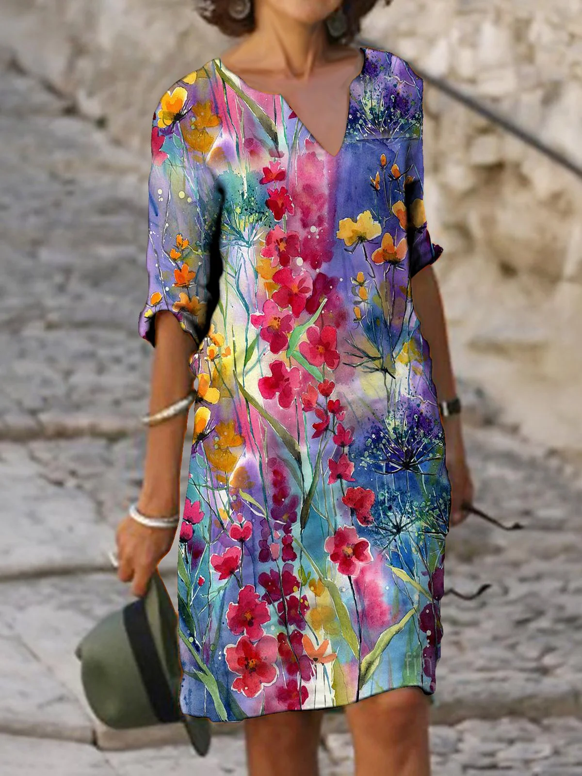 Half Sleeve Floral-Print Weaving Dress