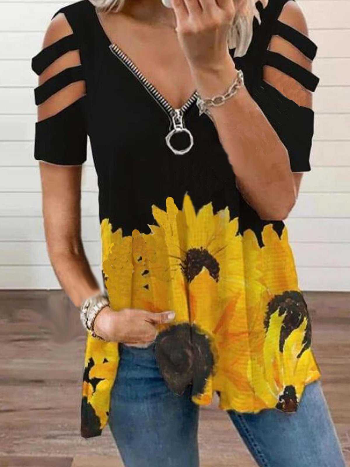 Sunflower Floral-Print Shift Casual Top