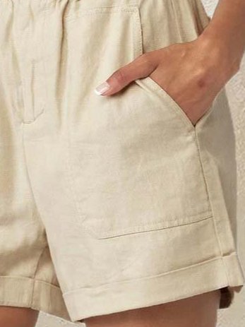 Cotton-Blend Shift Solid Casual Pants