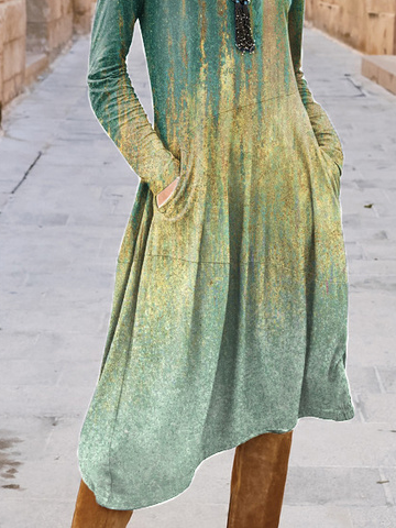Shift Cotton-Blend Long Sleeve Casual Knitting Dress