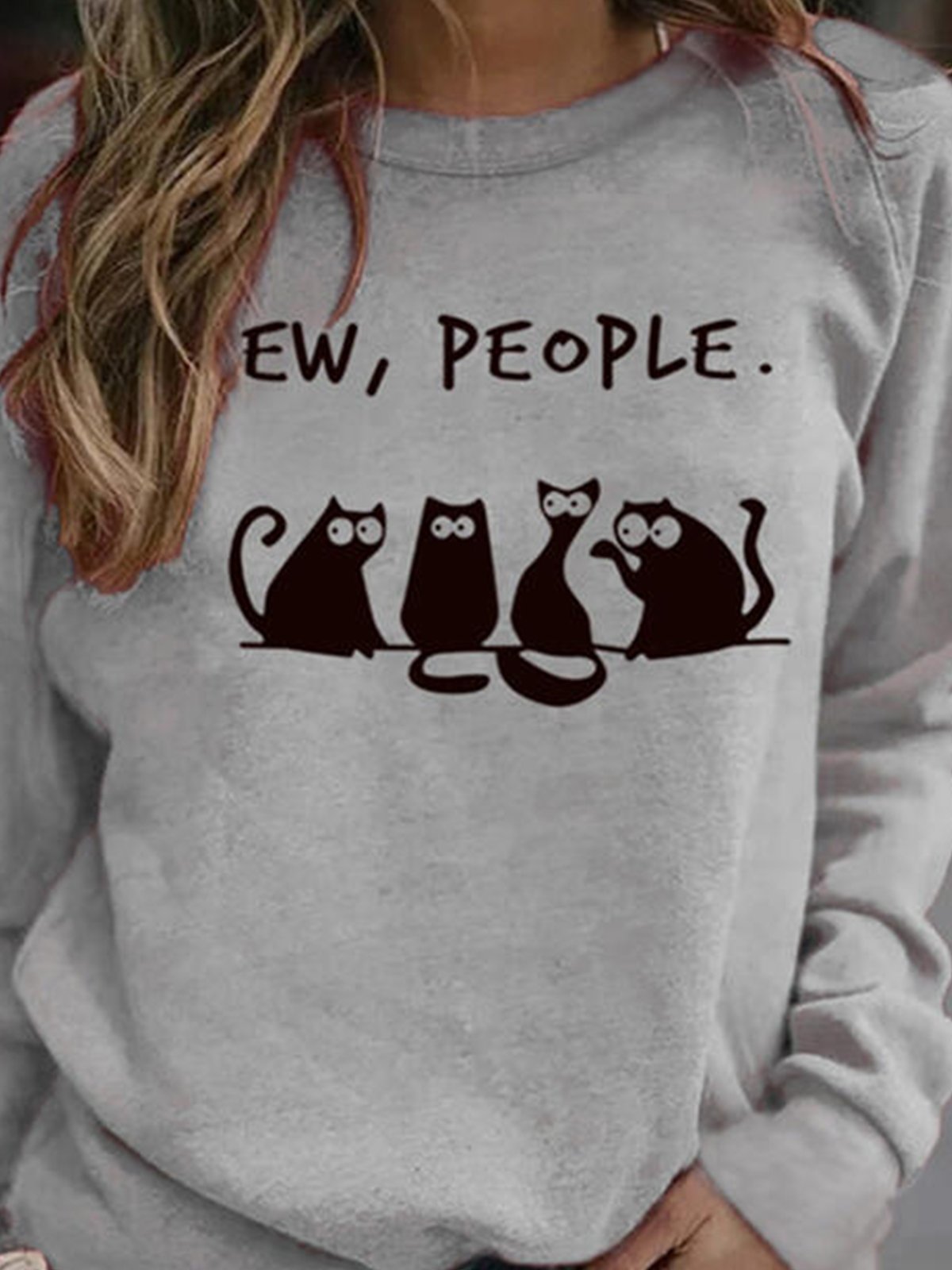 Cute Cat Pattern Loosen Sporty Crew Neck Sweatshirt