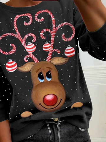 Christmas deer Regular Fit Casual Cotton Blends Sweatshirts
