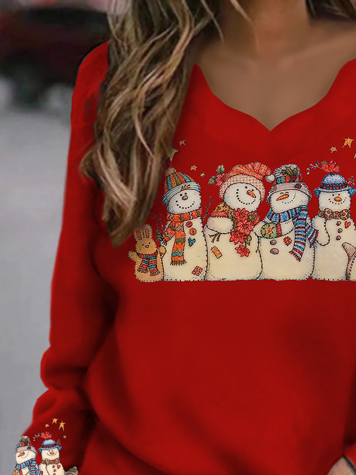 Christmas Snowman Casual Long Sleeve V neck T-T-shirt