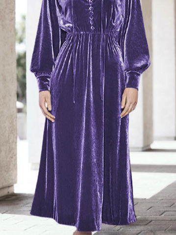 Bishop Sleeve Plain Velvet elegant slimmed-down jumpsuit
