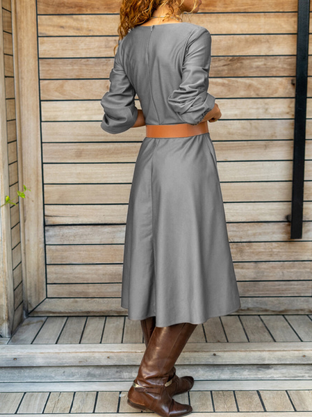 Simple Plain Bishop Sleeve Regular Fit Weaving Dress