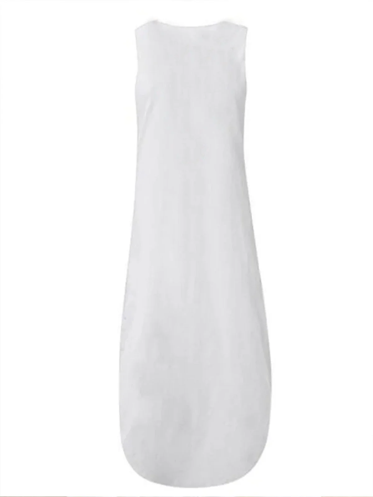 Loosen Vacation Linen Simple  Ethnic V Neck Short sleeve Woven Dress
