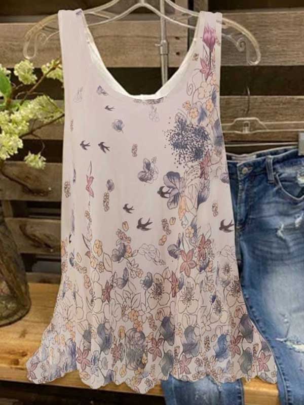 Floral-print Sleeveless Casual Shirt & Top