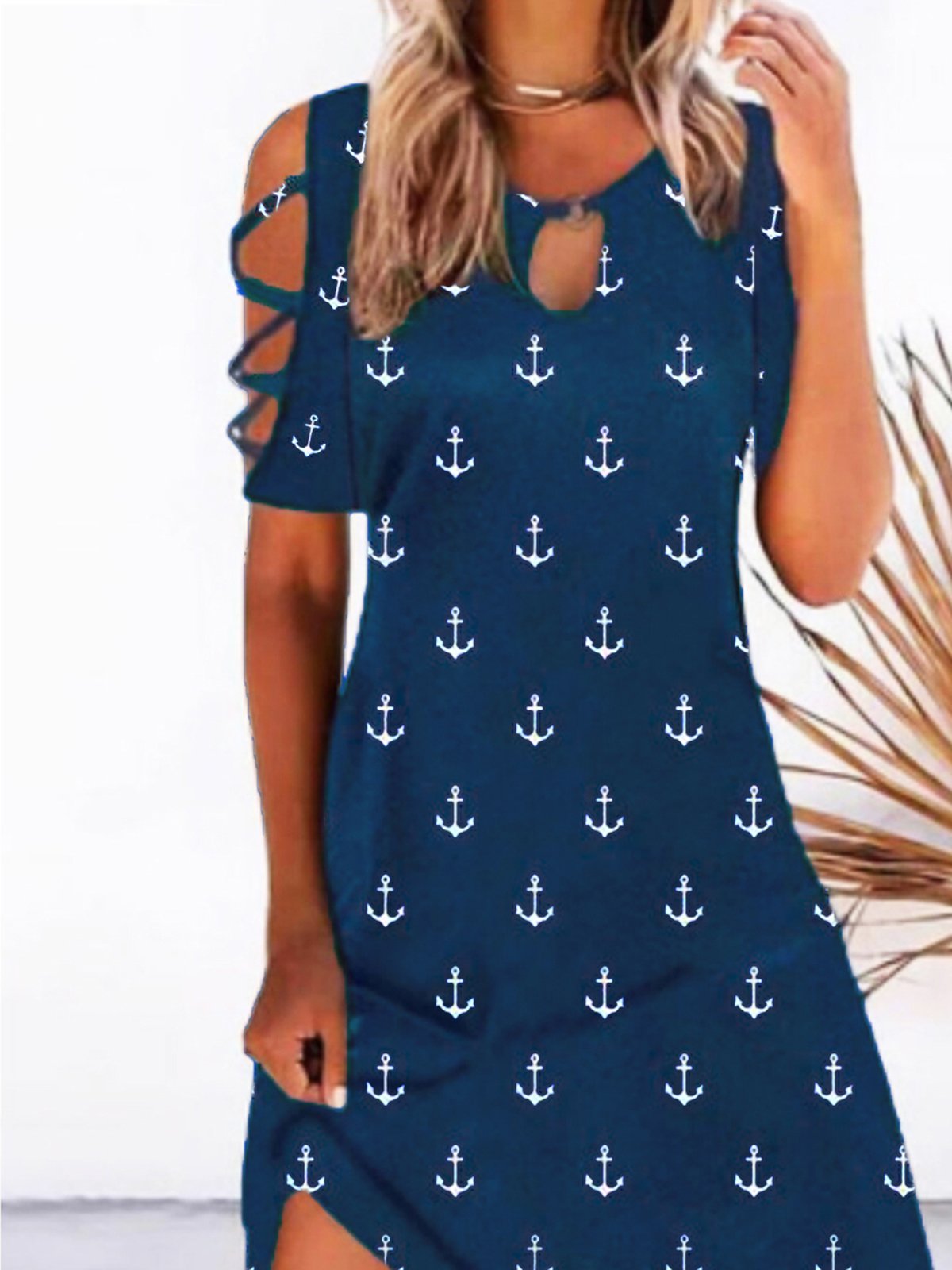 Anchor Casual Round Neck Short Sleeve A-line Dress