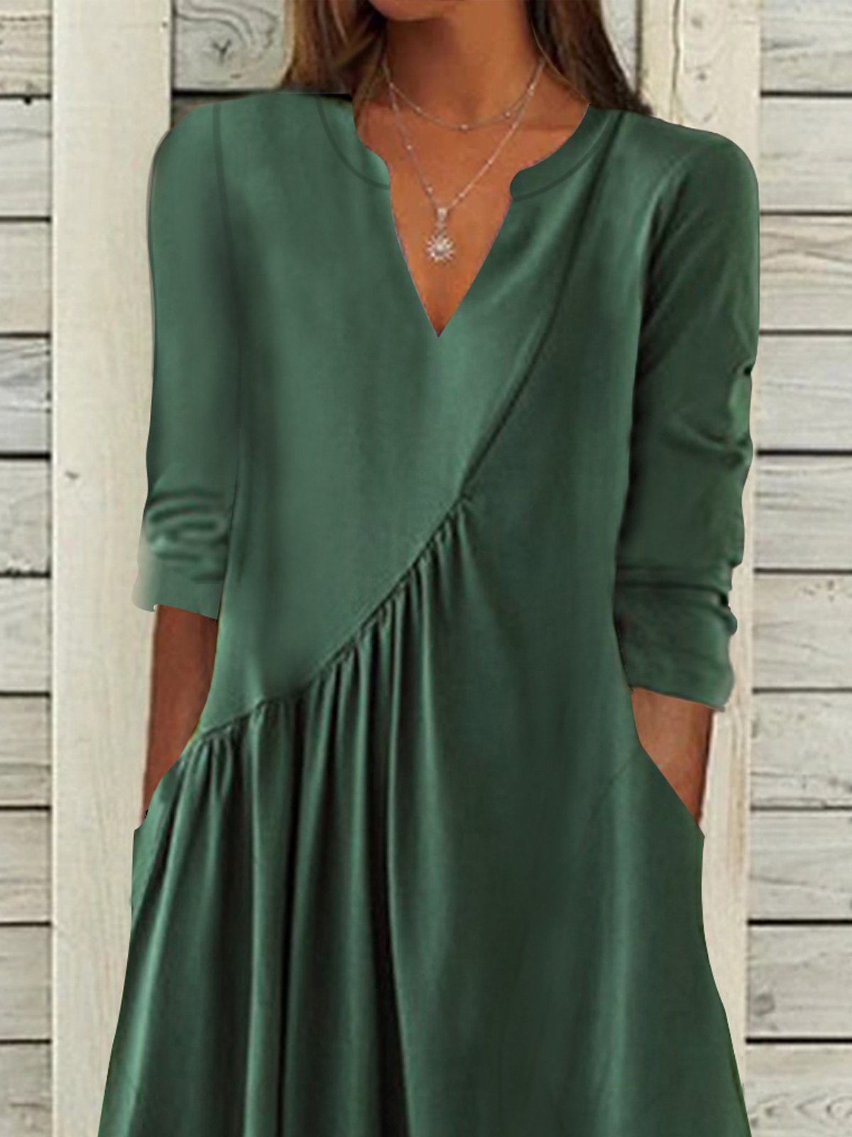 V Neck Plain Casual Ruched Dresses