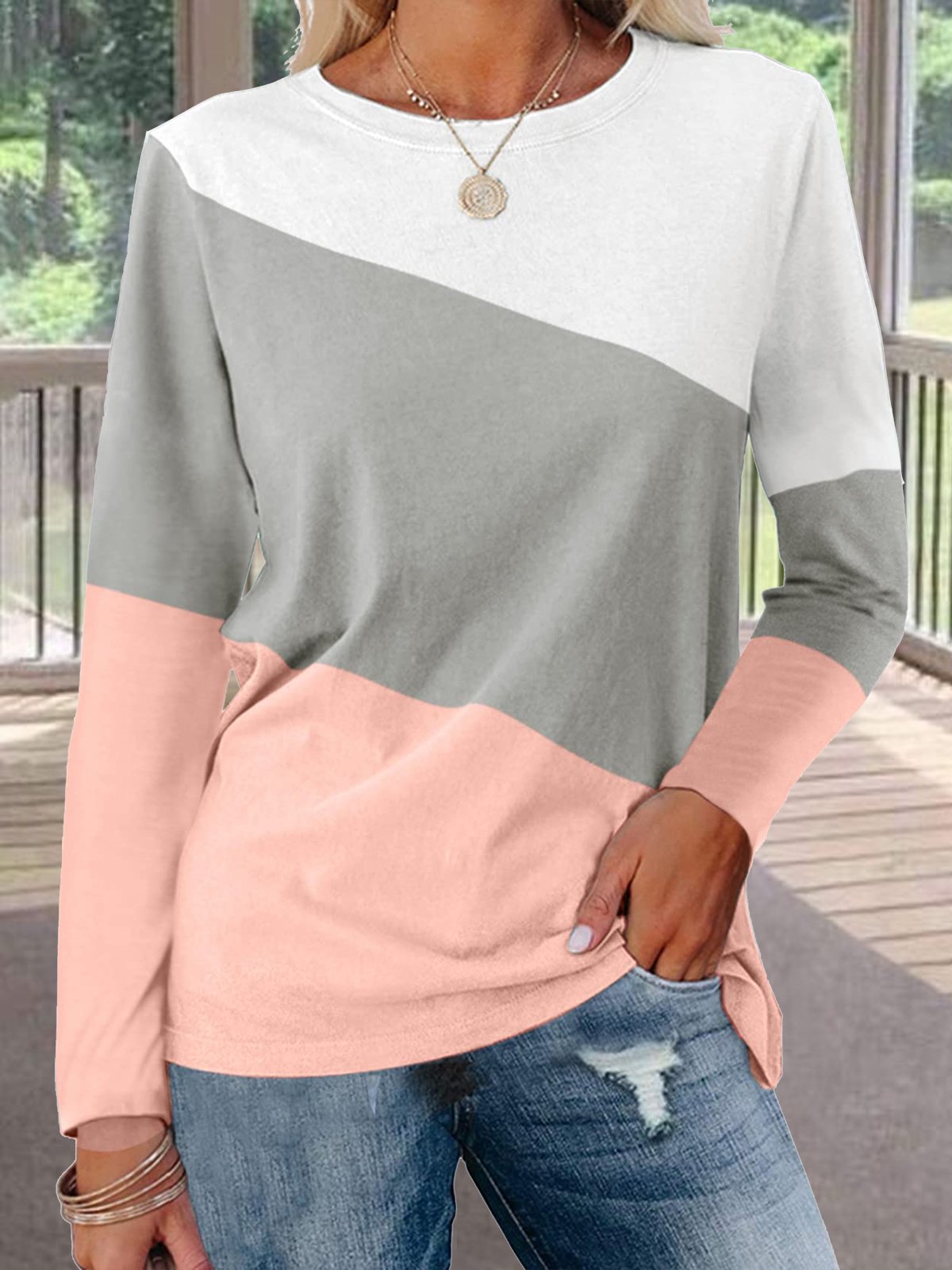 Crew Neck Color Block T-Shirt