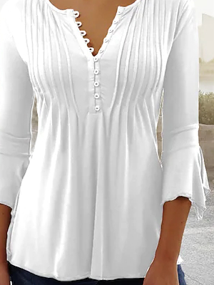 Casual Plain V Neck Tops
