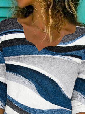 Striped Casual Loose V Neck T-Shirt