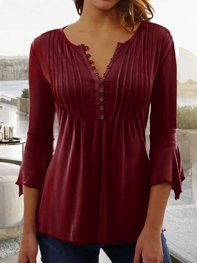 Casual Plain V Neck Tops