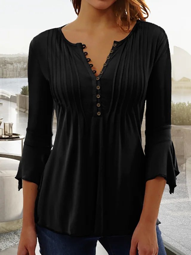 Casual Plain V Neck Tops