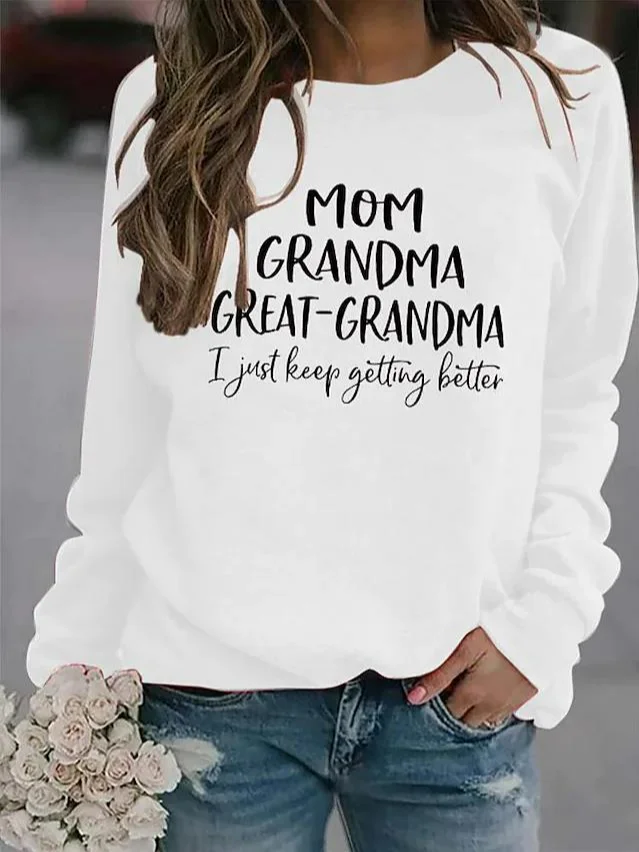 Casual Loose Crew Neck Text Letters Sweatshirts