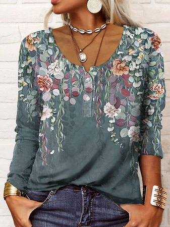 Leaf Cotton-Blend Loose Tops