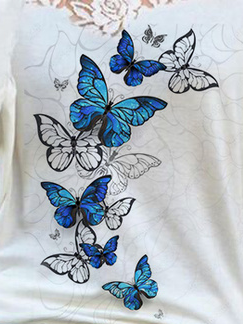 Lace and Butterfly Crew Neck Long Sleeve Top